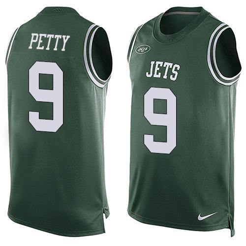 Nike Jets #9 Bryce Petty Green Team Color Men's Stitched NFL Limited Tank Top Jersey - Click Image to Close